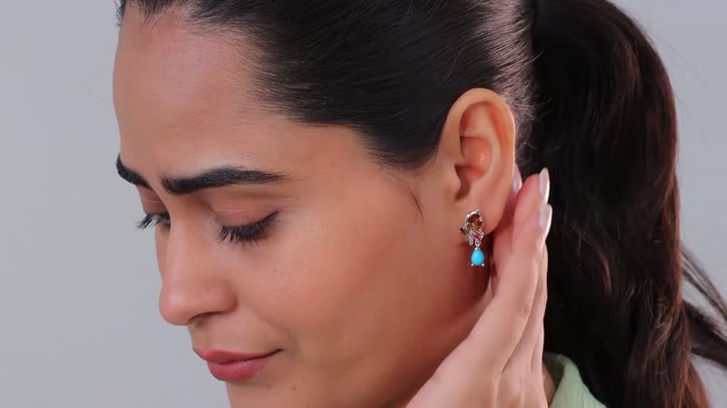 Sleeping Beauty Turquoise and Multi Gemstone Earrings in Platinum Over Sterling Silver 3.40 ctw