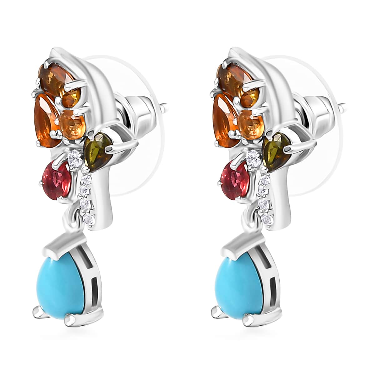 Sleeping Beauty Turquoise and Multi Gemstone Earrings in Platinum Over Sterling Silver 3.40 ctw image number 3
