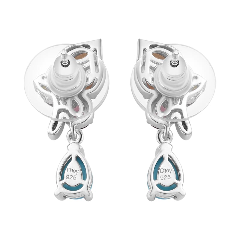 Sleeping Beauty Turquoise and Multi Gemstone Earrings in Platinum Over Sterling Silver 3.40 ctw