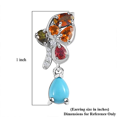 Sleeping Beauty Turquoise and Multi Gemstone Earrings in Platinum Over Sterling Silver 3.40 ctw