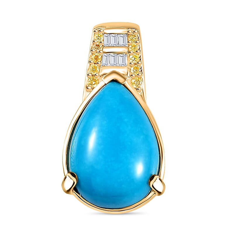 Luxoro 10K Yellow Gold Premium Sleeping Beauty Turquoise, I2 Natural Yellow and White Diamond Pendant without Chain 4.50 ctw