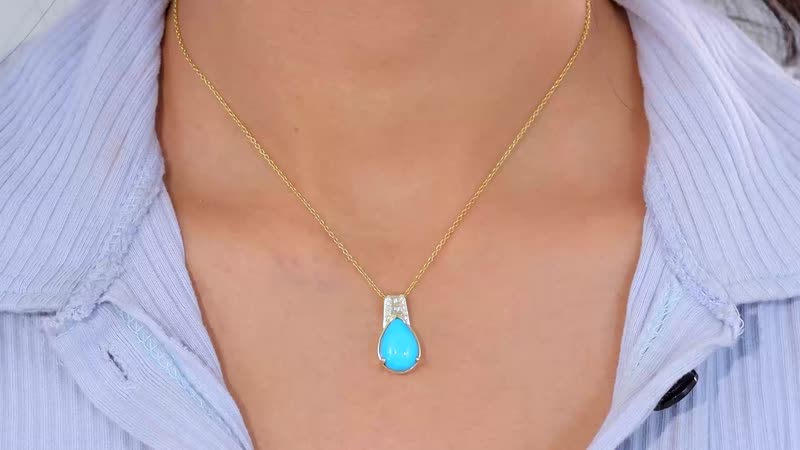 Luxoro 10K Yellow Gold Premium Sleeping Beauty Turquoise, I2 Natural Yellow and White Diamond Pendant without Chain 4.50 ctw
