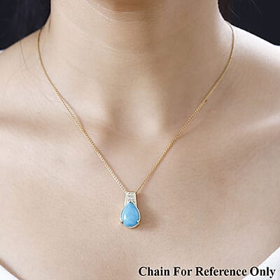 Luxoro 10K Yellow Gold Premium Sleeping Beauty Turquoise, I2 Natural Yellow and White Diamond Pendant without Chain 4.50 ctw