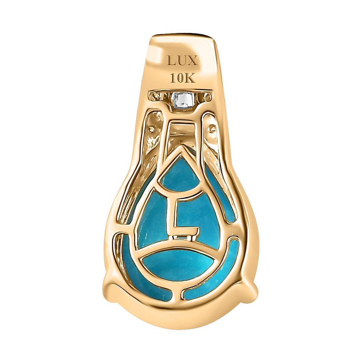 Luxoro 10K Yellow Gold Premium Sleeping Beauty Turquoise, I2 Natural Yellow and White Diamond Pendant without Chain 4.50 ctw
