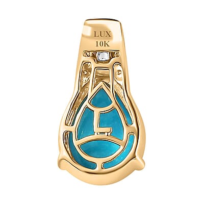 Luxoro 10K Yellow Gold Premium Sleeping Beauty Turquoise, I2 Natural Yellow and White Diamond Pendant without Chain 4.50 ctw