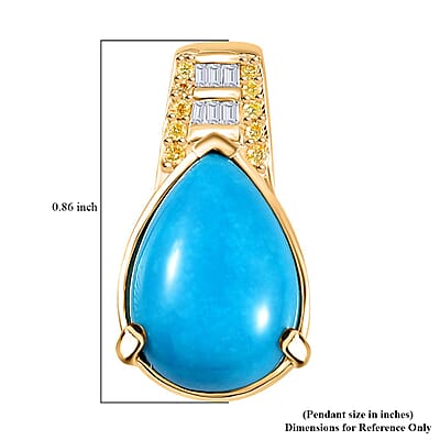 Luxoro 10K Yellow Gold Premium Sleeping Beauty Turquoise, I2 Natural Yellow and White Diamond Pendant without Chain 4.50 ctw