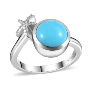 Sleeping Beauty Turquoise Starfish Ring in Platinum Over Sterling Silver (Size 10.0) 2.35 ctw