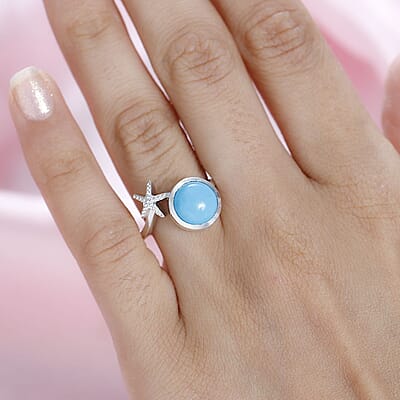 Sleeping Beauty Turquoise Starfish Ring in Platinum Over Sterling Silver (Size 10.0) 2.35 ctw