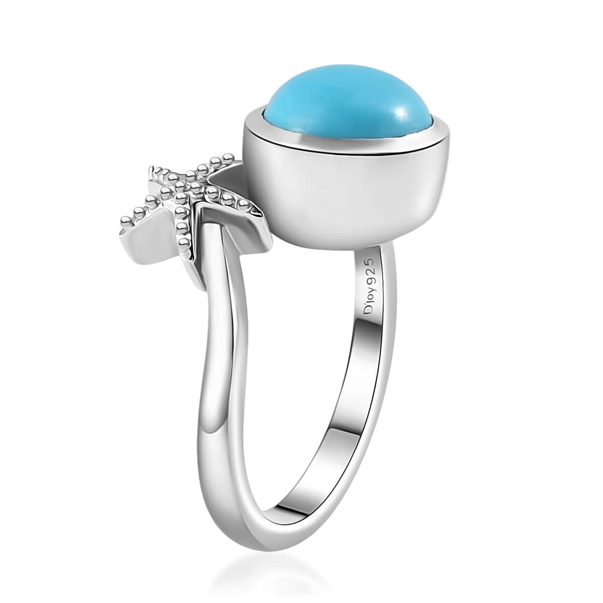 Sleeping Beauty Turquoise Starfish Ring in Platinum Over Sterling Silver (Size 10.0) 2.35 ctw image number 3