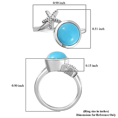 Sleeping Beauty Turquoise Starfish Ring in Platinum Over Sterling Silver (Size 10.0) 2.35 ctw