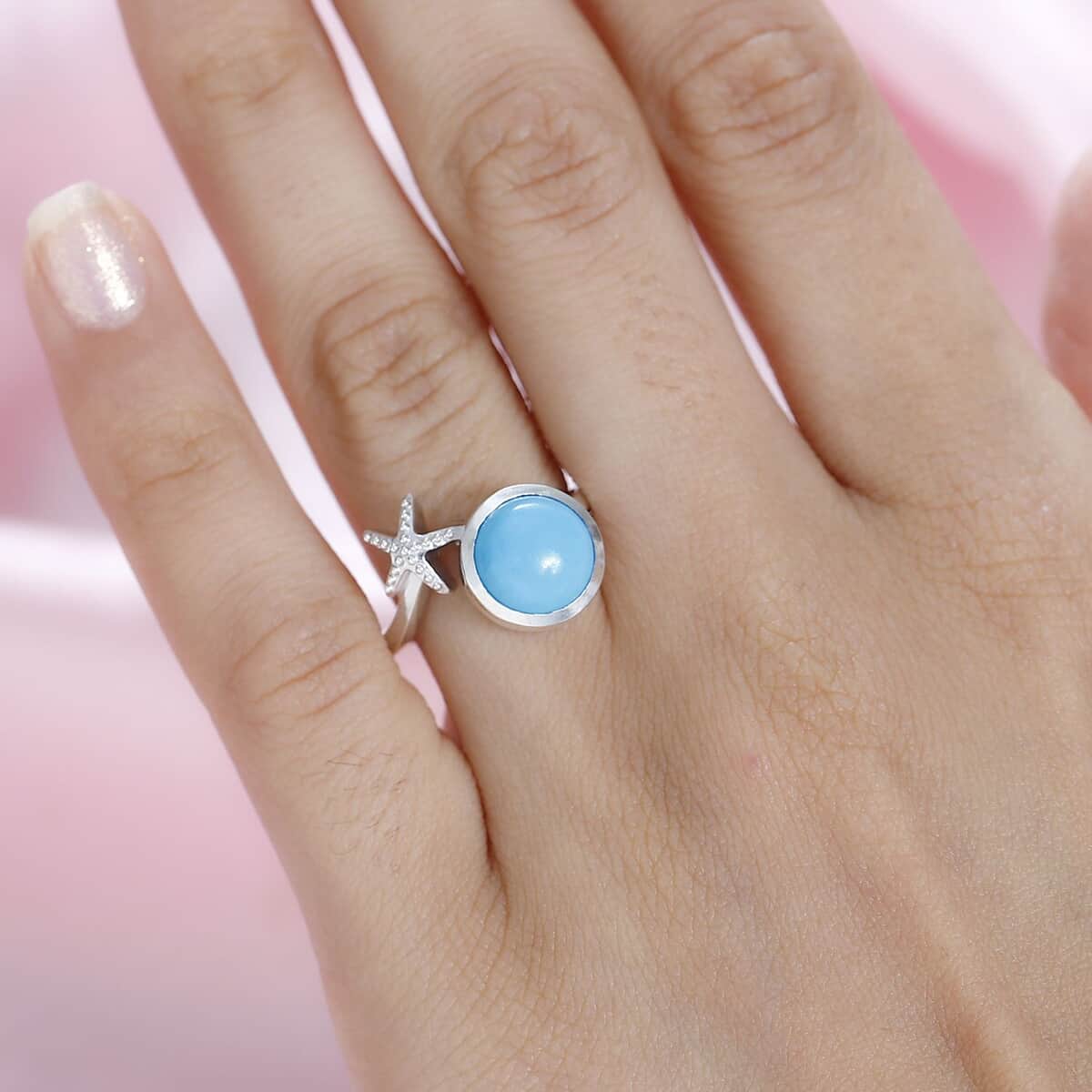 Sleeping Beauty Turquoise Starfish Ring in Platinum Over Sterling Silver (Size 6.0) 2.35 ctw image number 2