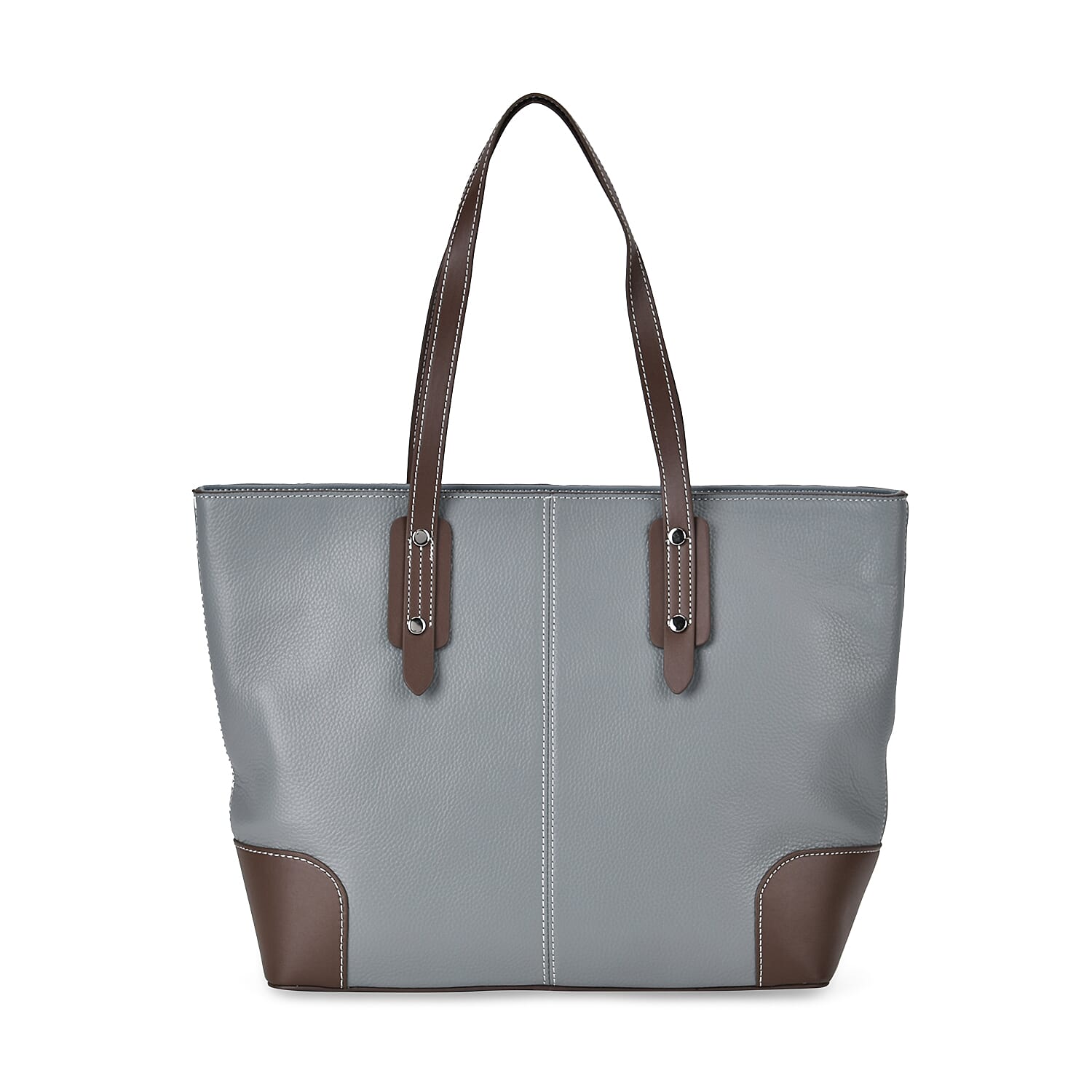 Teal Genuine Leather Tote Bag with Double Handles Drop