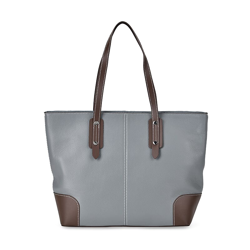 Teal Genuine Leather Tote Bag with Double Handles Drop