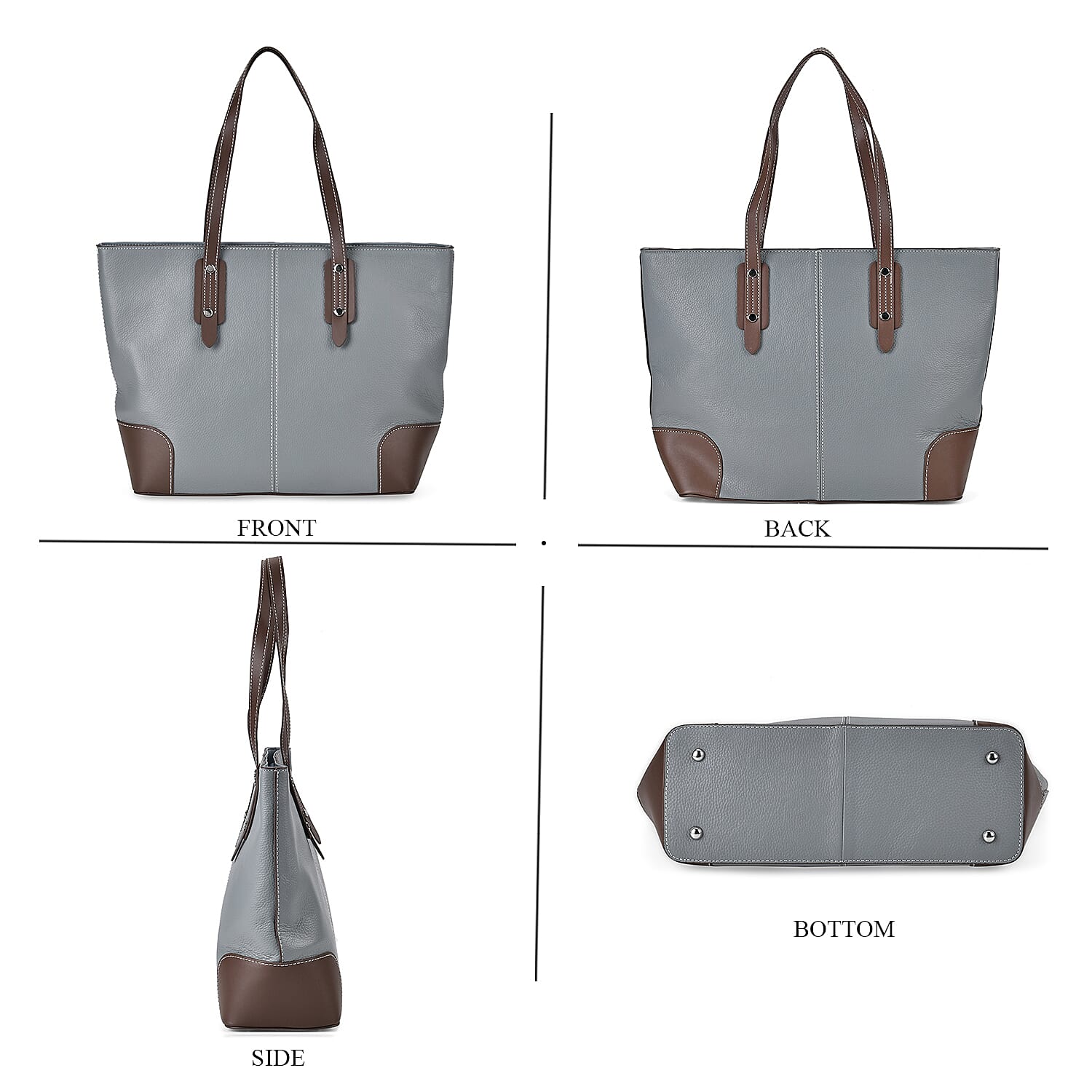 Teal Genuine Leather Tote Bag with Double Handles Drop