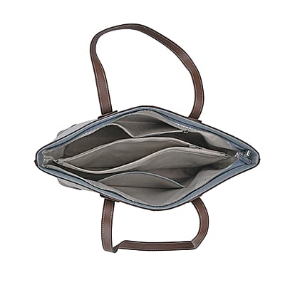 Teal Genuine Leather Tote Bag with Double Handles Drop