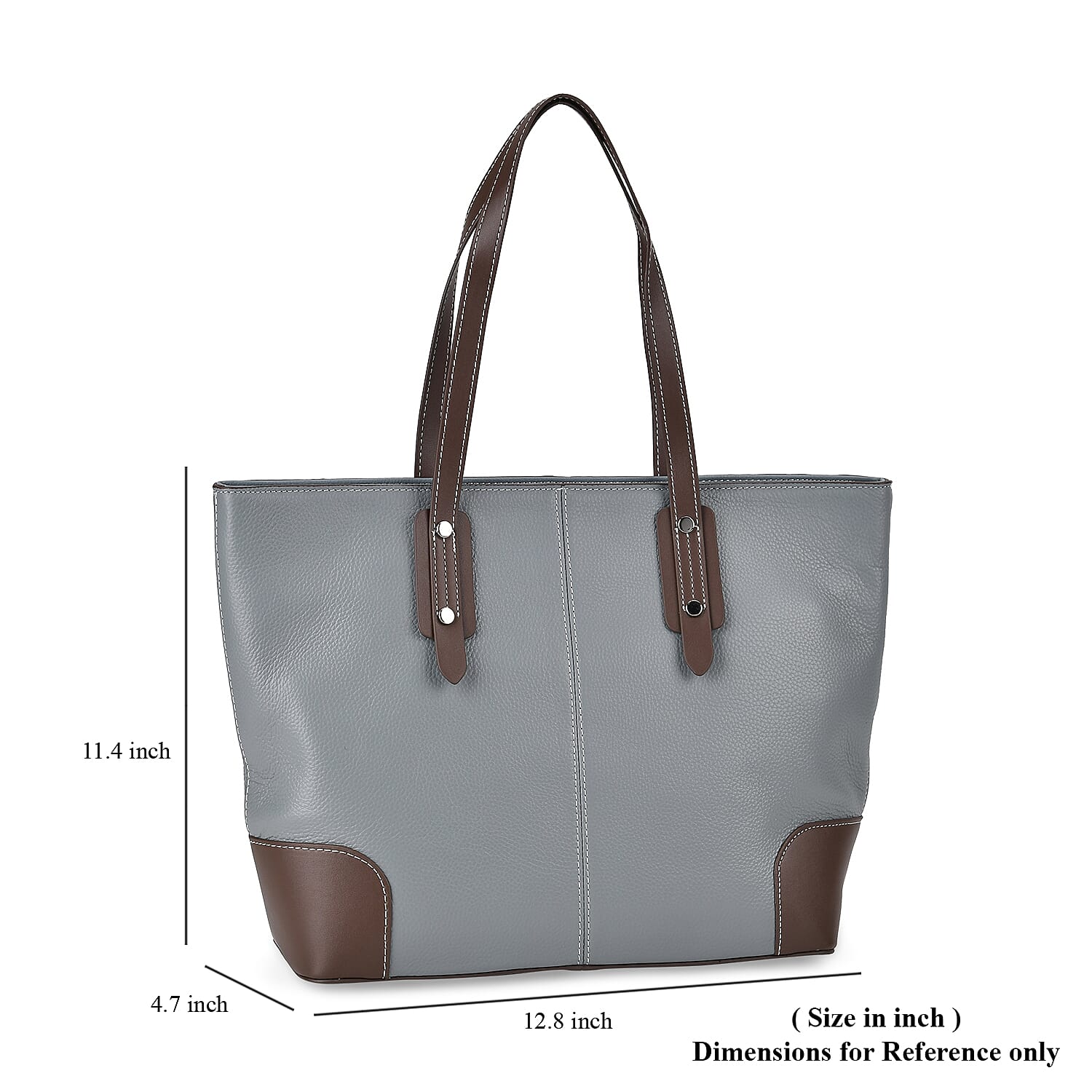 Teal Genuine Leather Tote Bag with Double Handles Drop