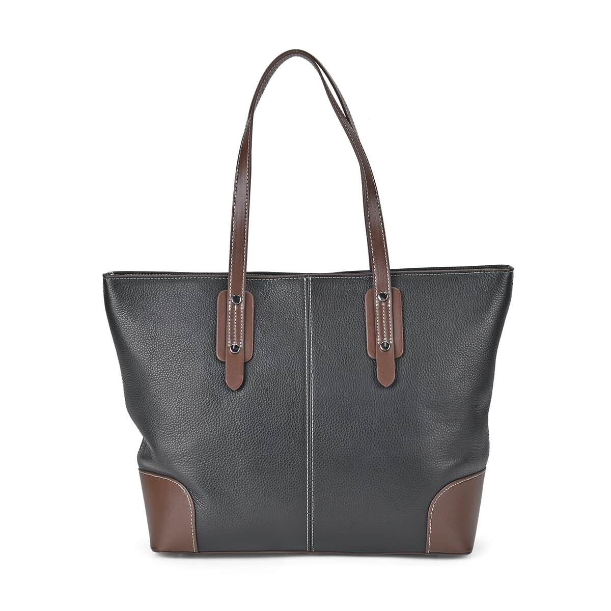 Black Genuine Leather Tote Bag with Double Handles Drop image number 0