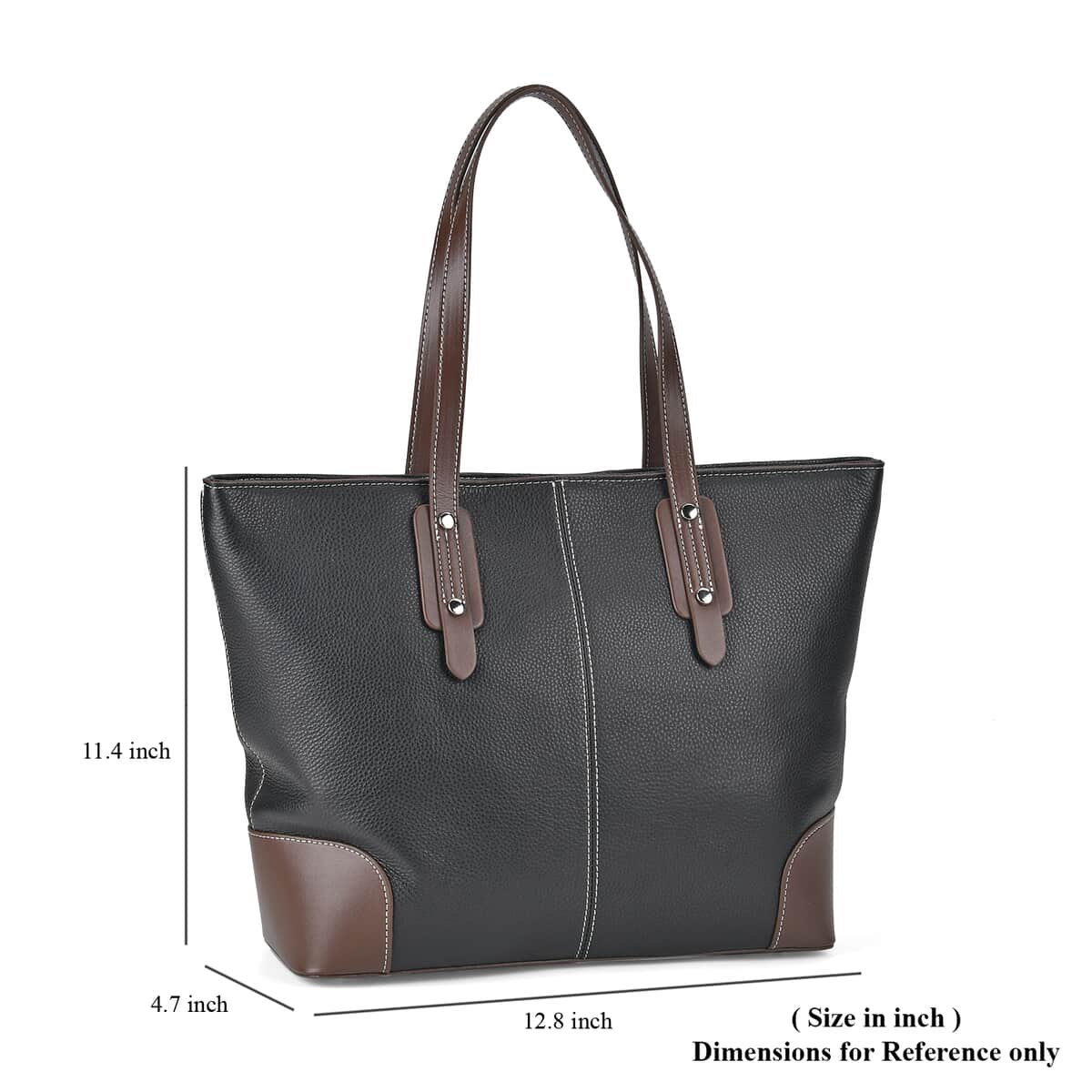 Black Genuine Leather Tote Bag with Double Handles Drop image number 6