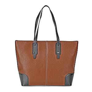 Brown Genuine Leather Tote Bag with Double Handles Drop