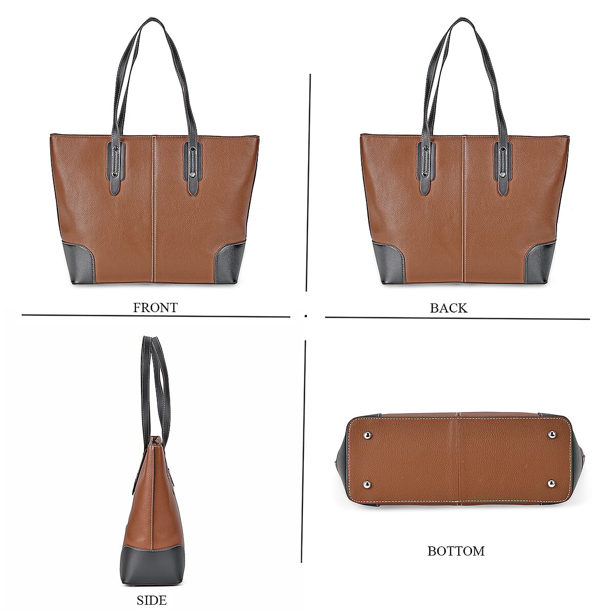 Brown Genuine Leather Tote Bag with Double Handles Drop image number 3