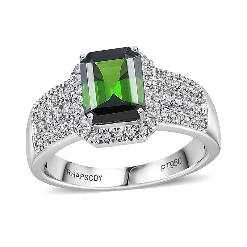 Rhapsody 950 Platinum AAAA Green Tourmaline and E-F VS2 Diamond Ring (Size 7.0) 7.95 Grams 2.90 ctw