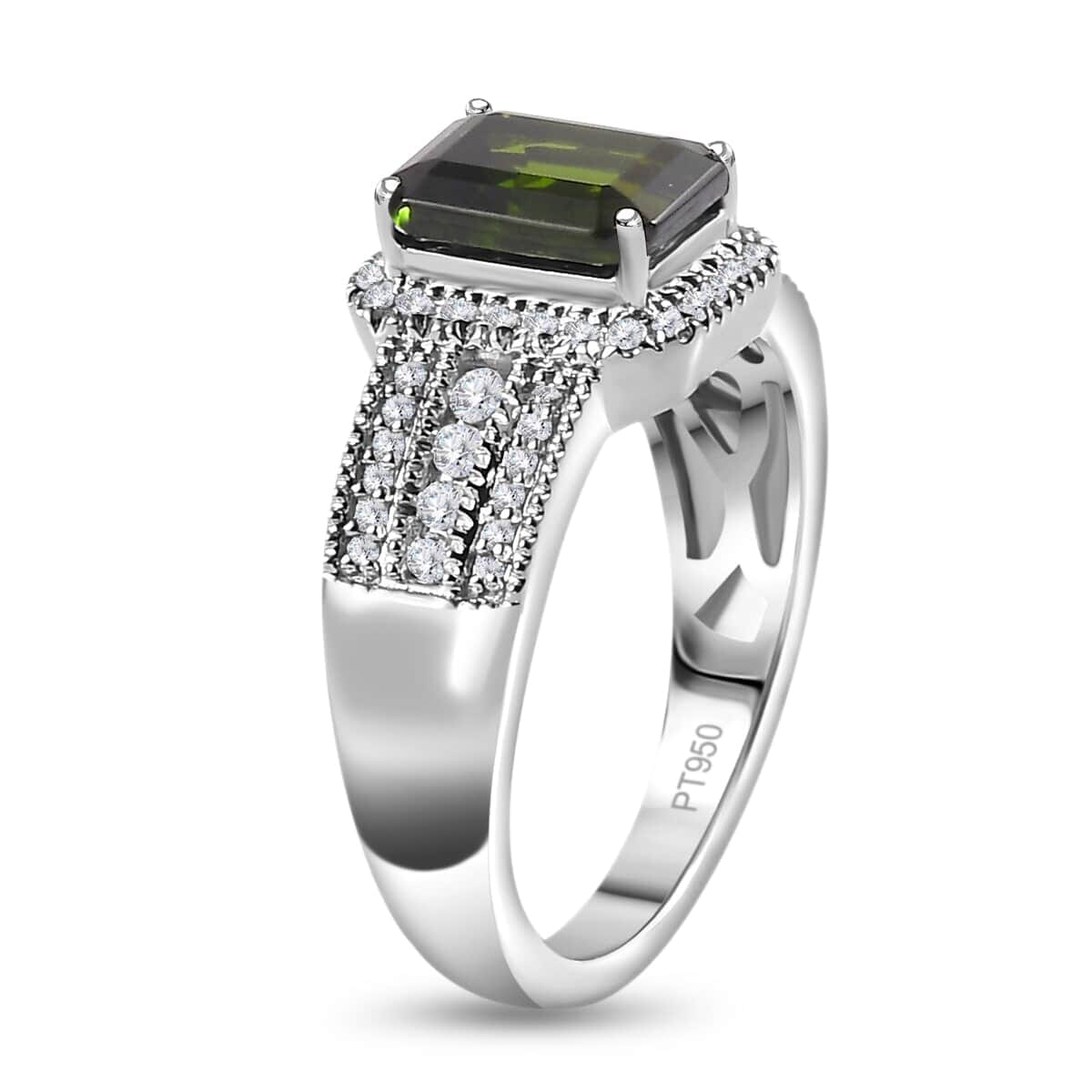 Rhapsody 950 Platinum AAAA Natural Green Tourmaline and E-F VS Diamond Halo Ring (Size 5.0) 9.35 Grams 3.00 ctw image number 3