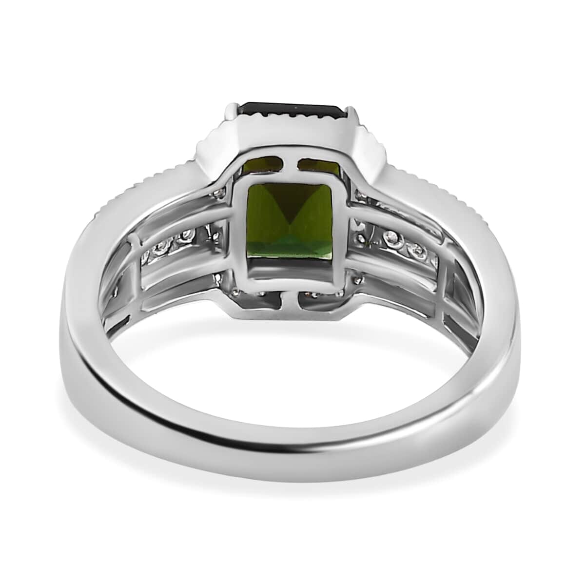 Rhapsody 950 Platinum AAAA Natural Green Tourmaline and E-F VS Diamond Halo Ring (Size 5.0) 9.35 Grams 3.00 ctw image number 4
