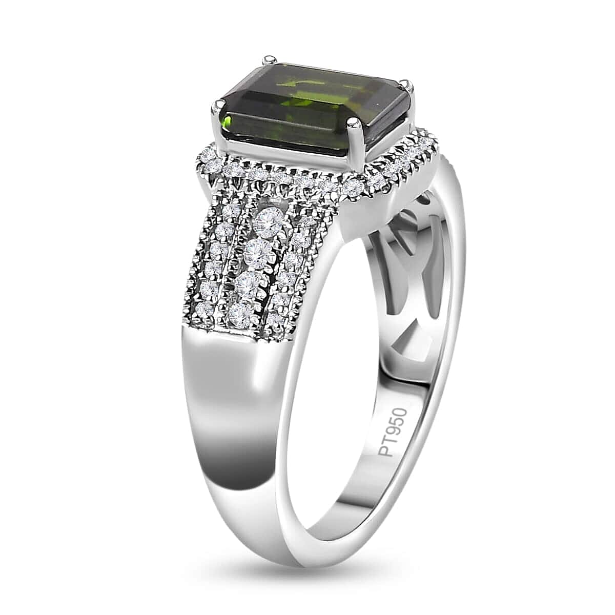Rhapsody 950 Platinum AAAA Natural Green Tourmaline and E-F VS Diamond Halo Ring (Size 5.5) 9.35 Grams 3.00 ctw image number 3