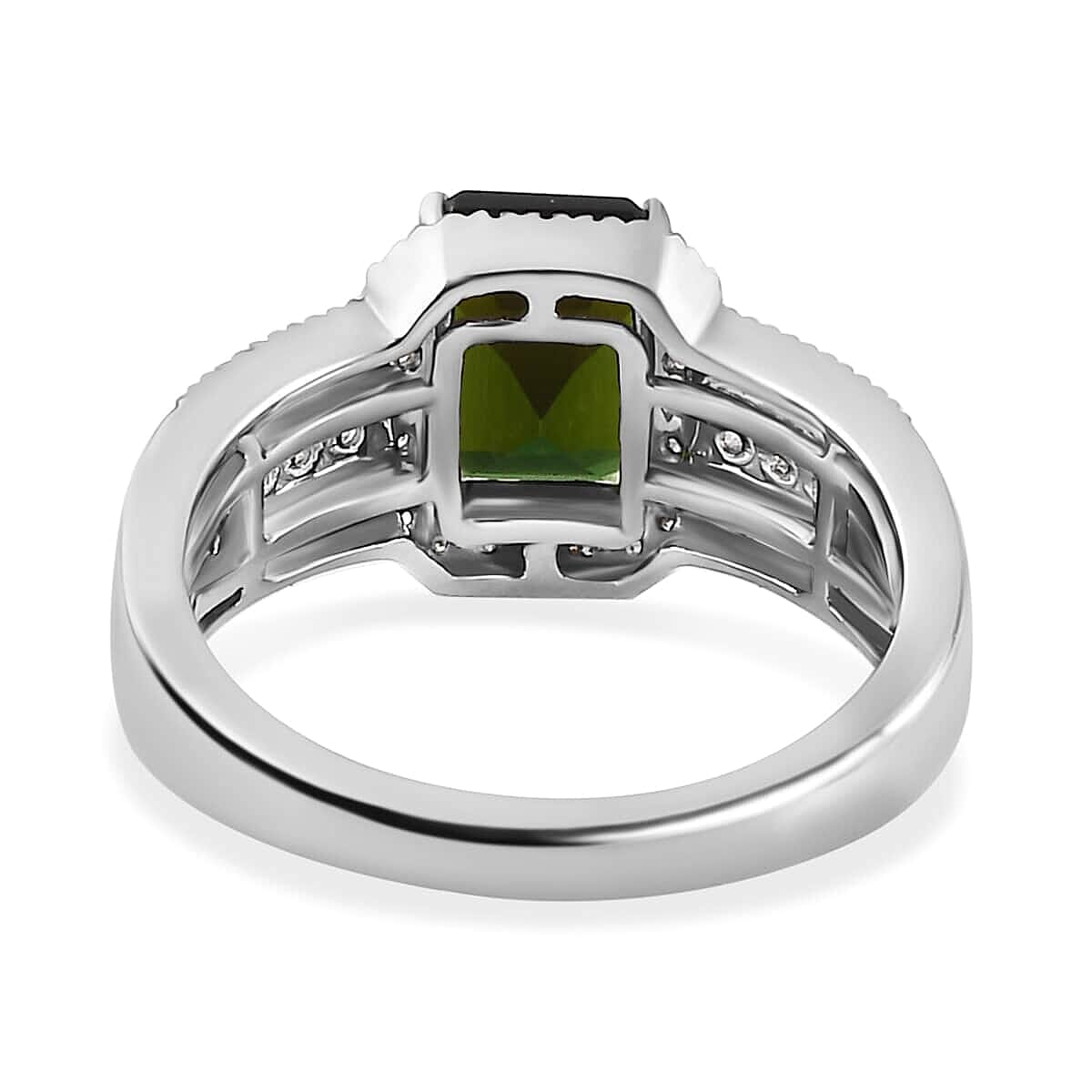 Rhapsody 950 Platinum AAAA Natural Green Tourmaline and E-F VS Diamond Halo Ring (Size 5.5) 9.35 Grams 3.00 ctw image number 4