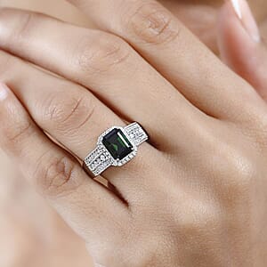 Rhapsody 950 Platinum AAAA Natural Green Tourmaline and E-F VS Diamond Halo Ring (Size 6.5) 9.35 Grams 3.00 ctw
