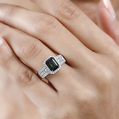 Rhapsody 950 Platinum AAAA Natural Green Tourmaline and E-F VS Diamond Halo Ring (Size 7.0) 9.35 Grams 3.00 ctw