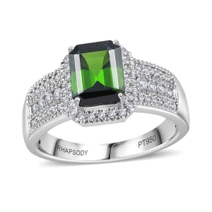Rhapsody 950 Platinum AAAA Natural Green Tourmaline and E-F VS Diamond Halo Ring (Size 8.0) 9.35 Grams 3.00 ctw