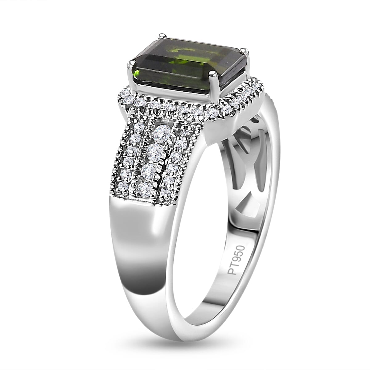 Rhapsody 950 Platinum AAAA Natural Green Tourmaline and E-F VS Diamond Halo Ring (Size 9.0) 9.35 Grams 3.00 ctw image number 3