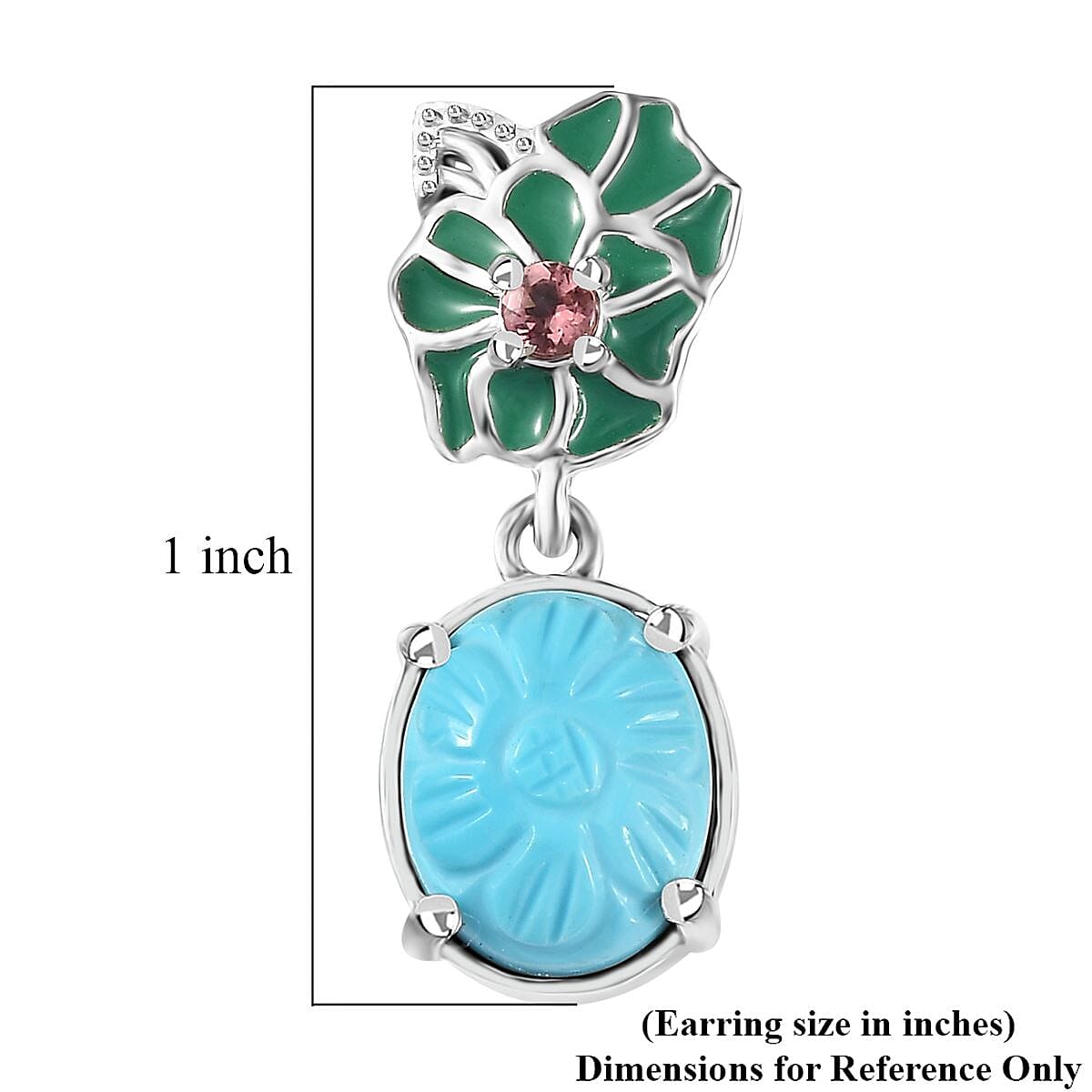 Sleeping Beauty Turquoise and Morro Redondo Pink Tourmaline Leaf & Flower Earrings in Platinum Over Sterling Silver 5.40 ctw