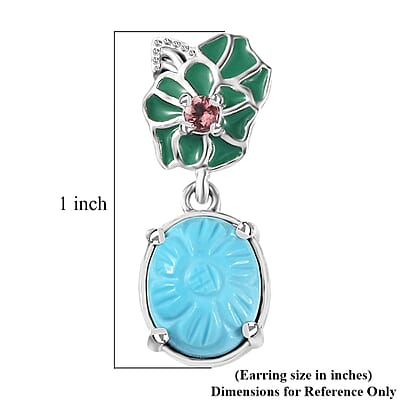 Sleeping Beauty Turquoise and Morro Redondo Pink Tourmaline Leaf & Flower Earrings in Platinum Over Sterling Silver 5.40 ctw