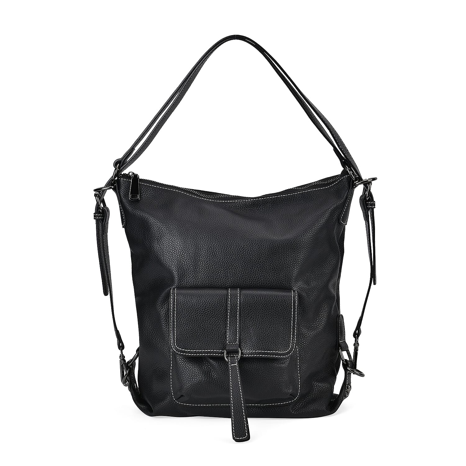 Black Multi-Purpose 2-in-1 Genuine Leather Crossbody Bag with Adjustable Straps