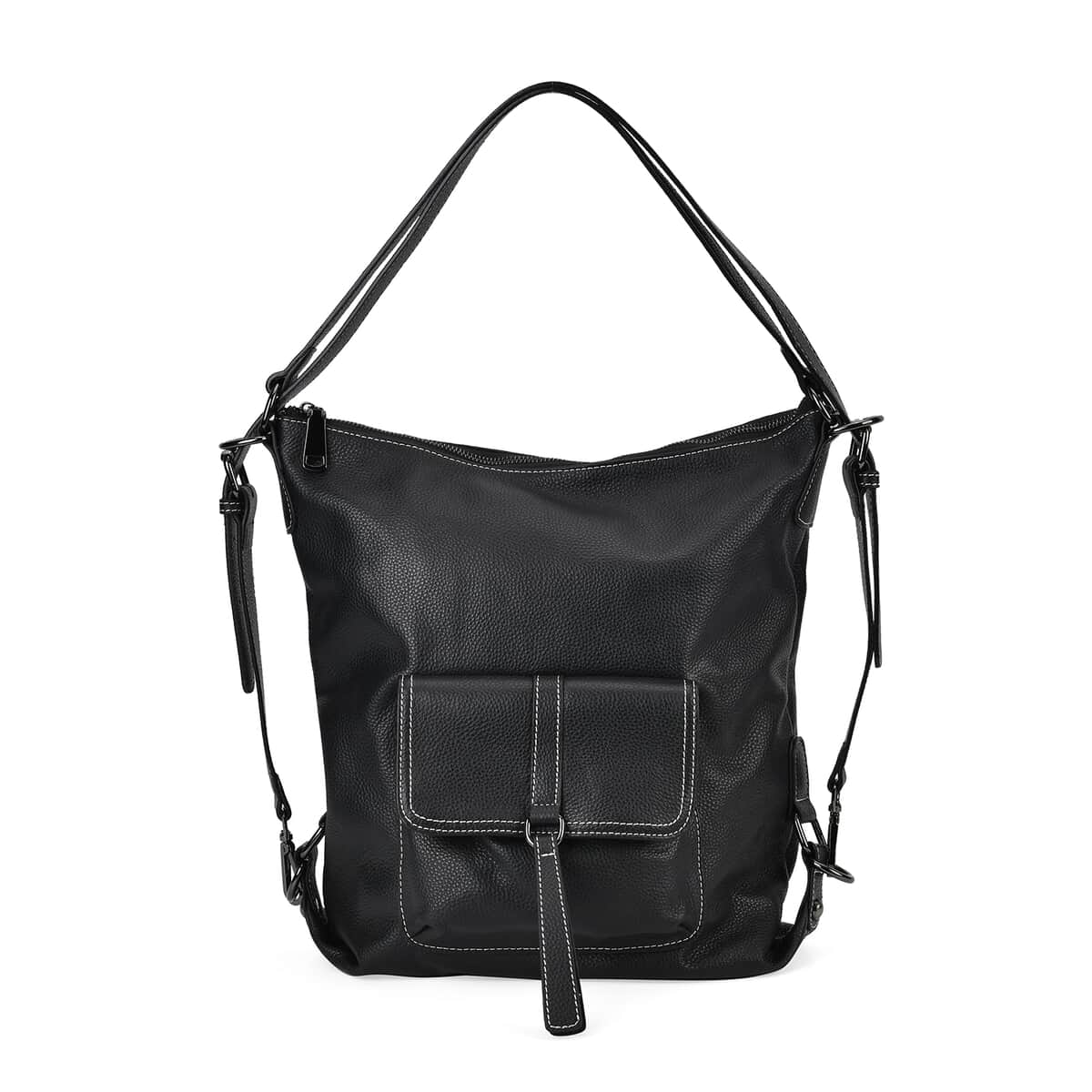 Black Multi-Purpose 2-in-1 Genuine Leather Crossbody Bag with Adjustable Straps image number 0