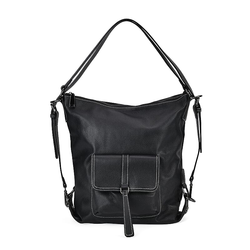 Black Multi-Purpose 2-in-1 Genuine Leather Crossbody Bag with Adjustable Straps