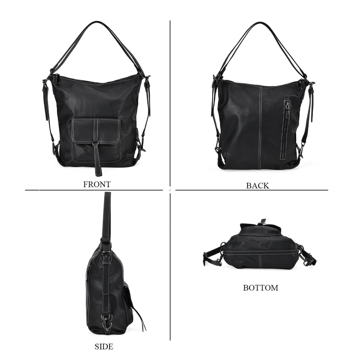 Black Multi-Purpose 2-in-1 Genuine Leather Crossbody Bag with Adjustable Straps image number 1