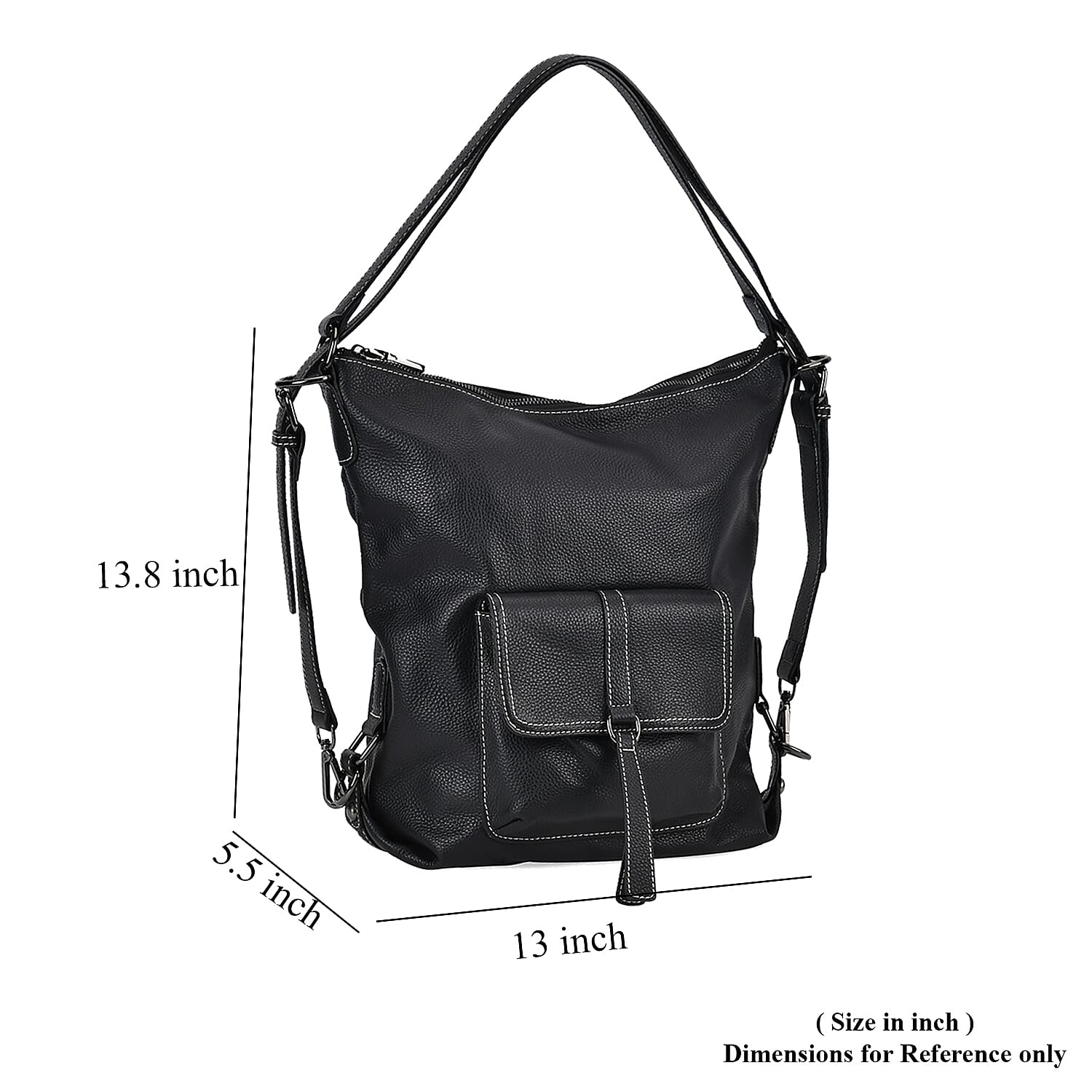 Black Multi-Purpose 2-in-1 Genuine Leather Crossbody Bag with Adjustable Straps