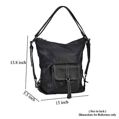 Black Multi-Purpose 2-in-1 Genuine Leather Crossbody Bag with Adjustable Straps