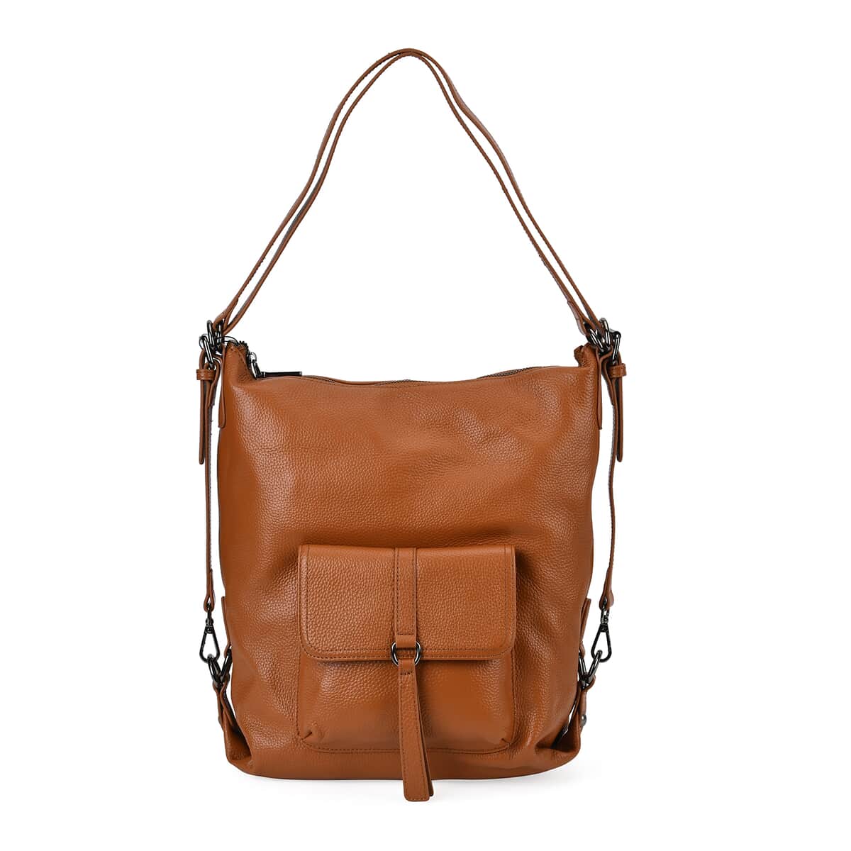 Tan Multi-Purpose 2-in-1 Genuine Leather Crossbody Bag with Adjustable Straps image number 0