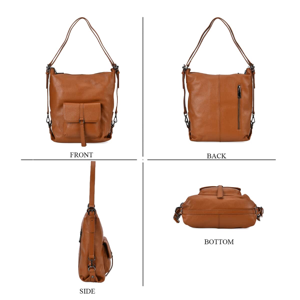 Tan Multi-Purpose 2-in-1 Genuine Leather Crossbody Bag with Adjustable Straps image number 1