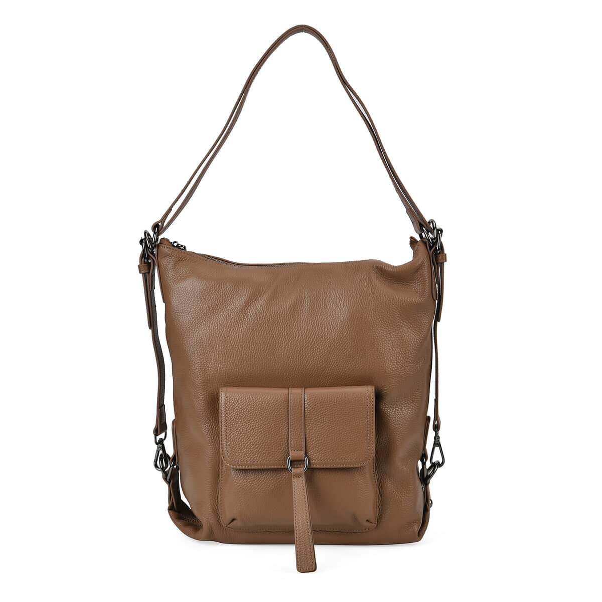 Khaki Multi-Purpose 2-in-1 Genuine Leather Crossbody Bag with Adjustable Straps image number 0