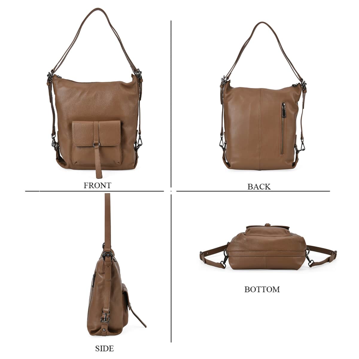 Khaki Multi-Purpose 2-in-1 Genuine Leather Crossbody Bag with Adjustable Straps image number 1