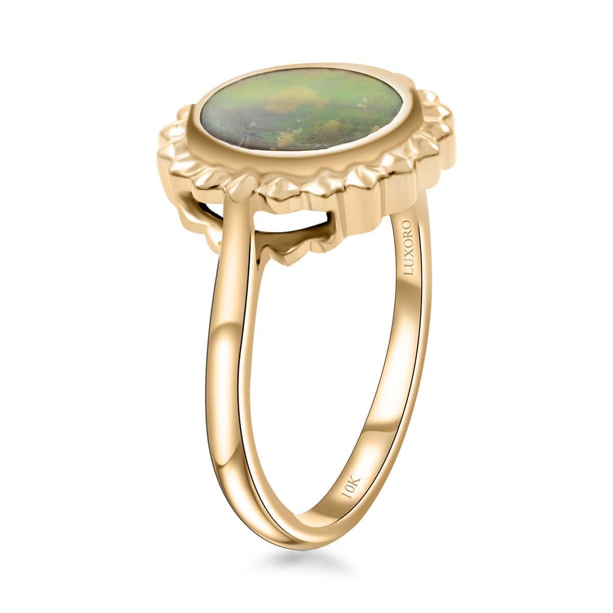 Certified & Appraised Luxoro 10K Yellow Gold AAA Canadian Ammolite (Rnd 10mm) Solitaire Ring (Size 5.0) image number 3