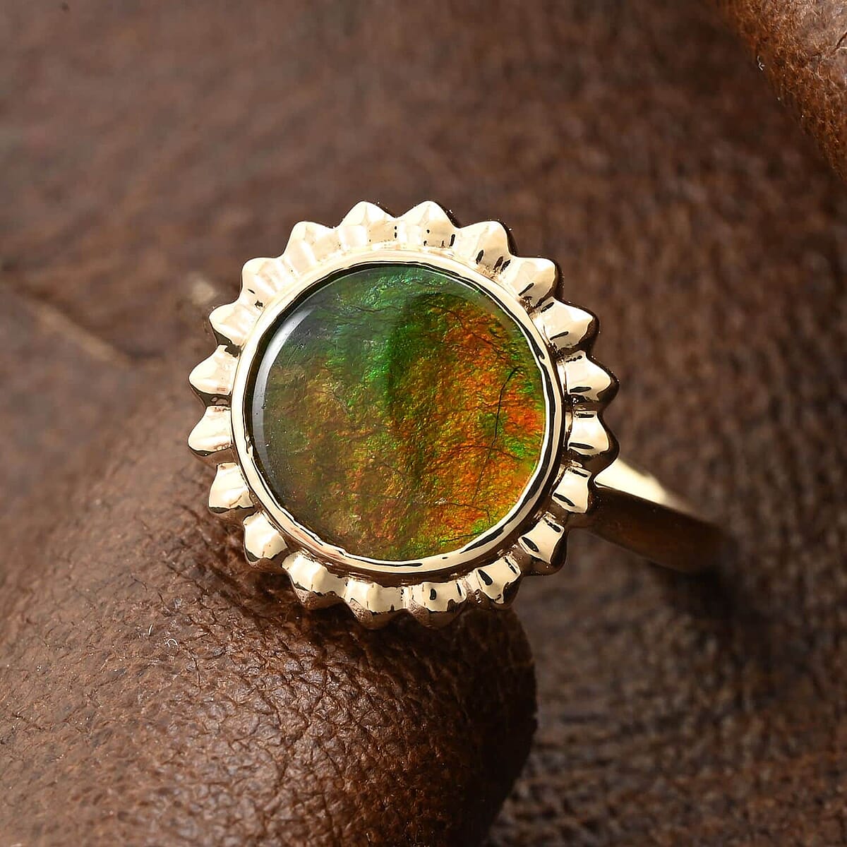 Certified & Appraised Luxoro 10K Yellow Gold AAA Canadian Ammolite (Rnd 10mm) Solitaire Ring (Size 5.5) image number 1