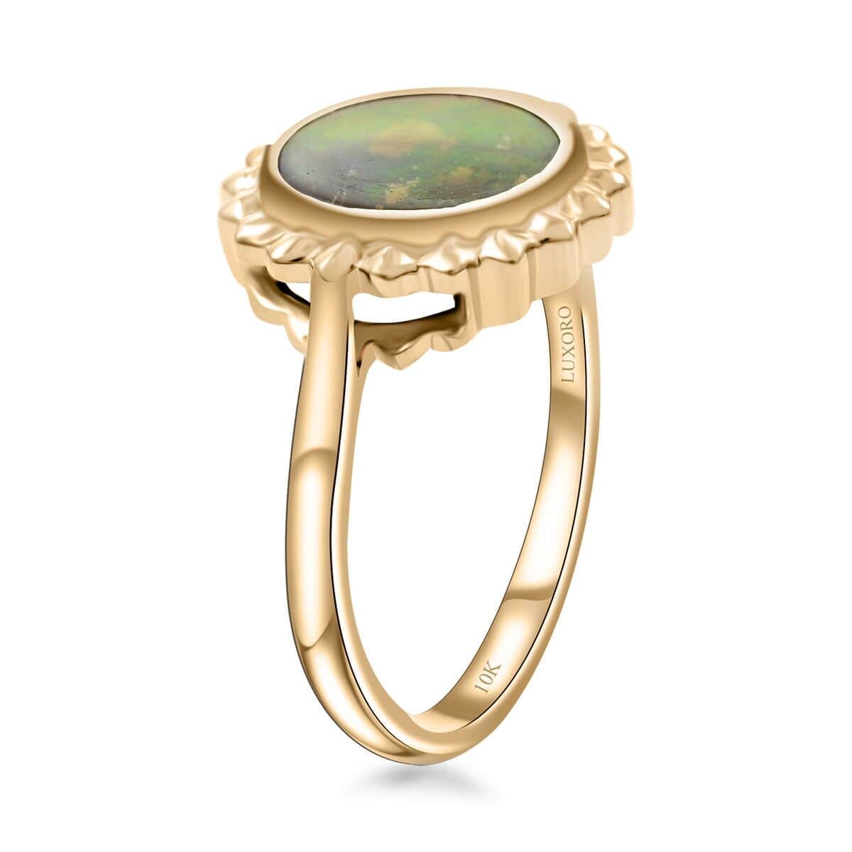 Certified & Appraised Luxoro 10K Yellow Gold AAA Canadian Ammolite (Rnd 10mm) Solitaire Ring (Size 9.5) image number 3
