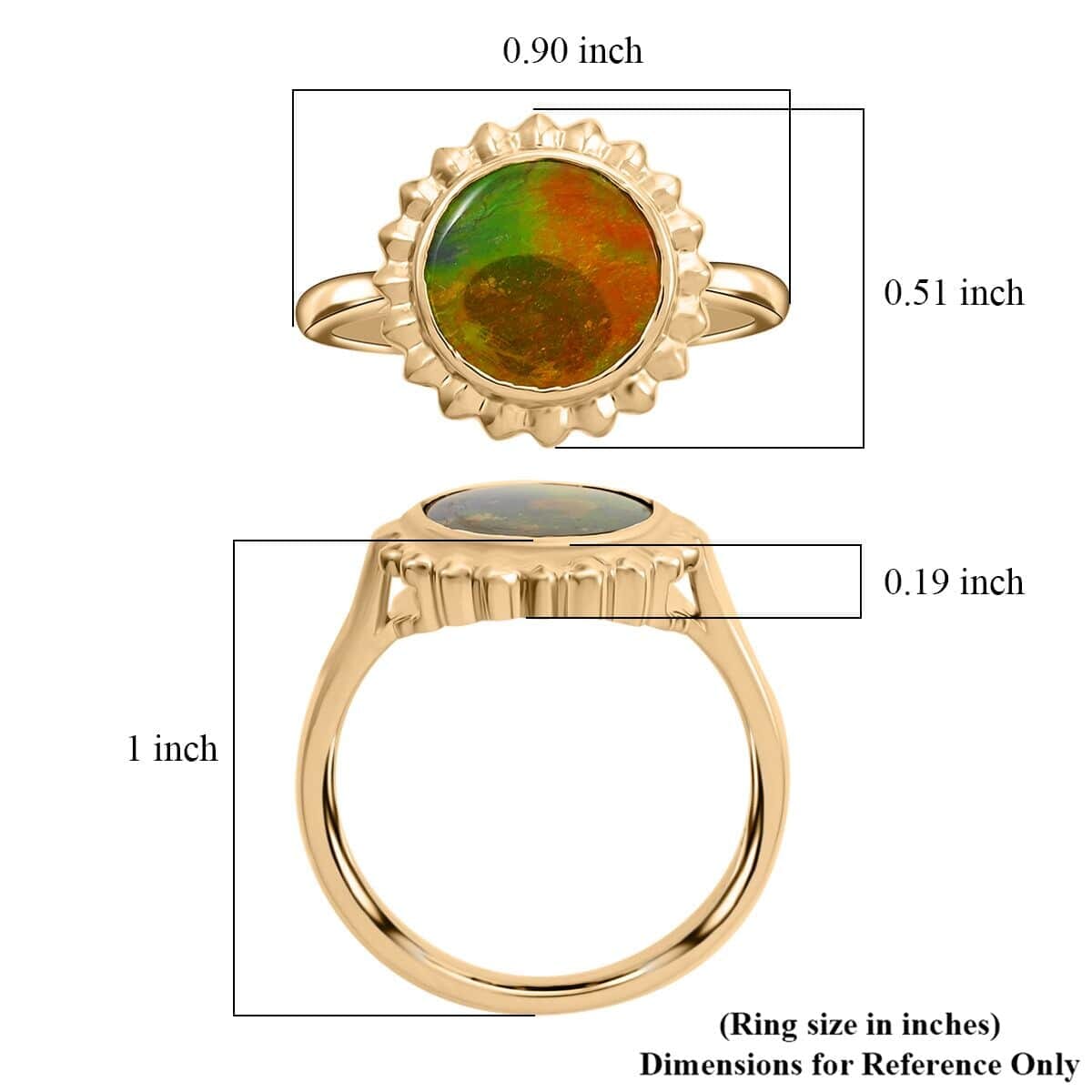 Certified & Appraised Luxoro 10K Yellow Gold AAA Canadian Ammolite (Rnd 10mm) Solitaire Ring (Size 9.5) image number 5