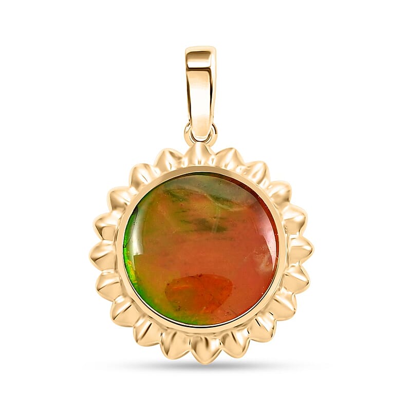 Certified & Appraised Luxoro 10K Yellow Gold AAA Canadian Ammolite Solitaire Pendant without Chain